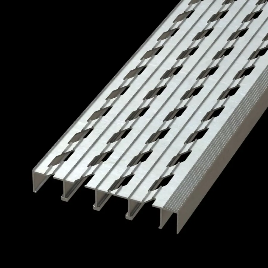 PLA053 ألمنيوم 6061-T6 ماسي مسنن (0.140" ارتفاع) 9" بعرض لوح درجة سلم مبثوق شبك