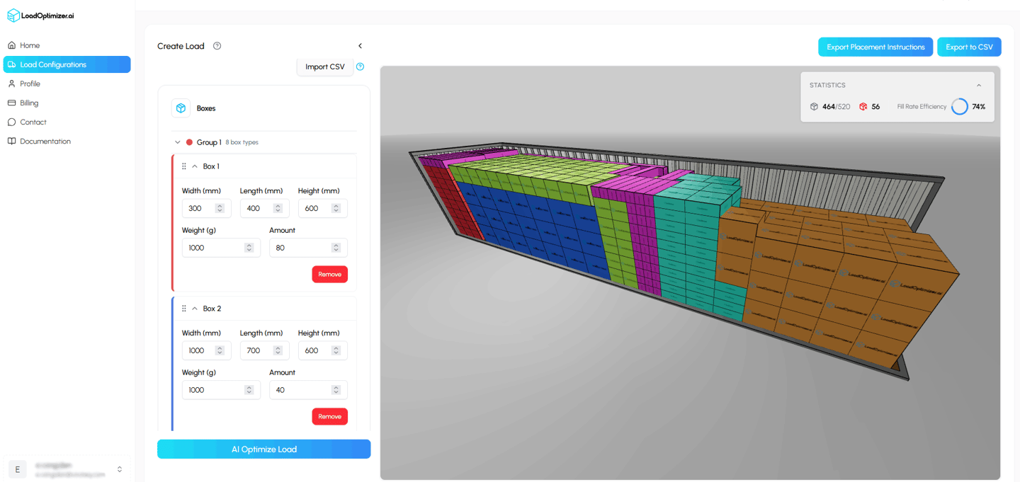 3D container loading optimization plan